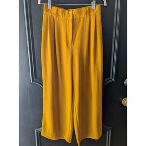 Ella Rafaella Mustard Yellow‎ Wide Leg Crop Pants Women's Sz S Flowy High Waist